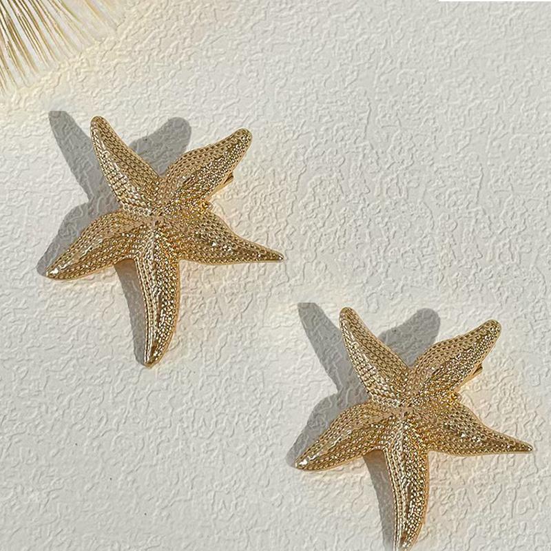 

Golden Seashell Starfish Hair Clips, Metal Beach Hair Clips 3 Styles Beach Hair Accessories Small Alligator Clip Star Barrettes for Women c(2pcs)