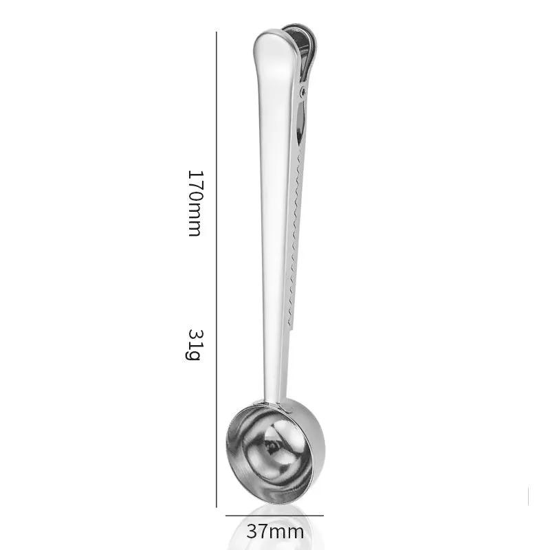Multifunctional Coffee Scoops with Clip Powder Flour Measuring Tools Stainless Steel Bake Spoons Measure Spoons Food Sealing Clip Reusable Ya1025
