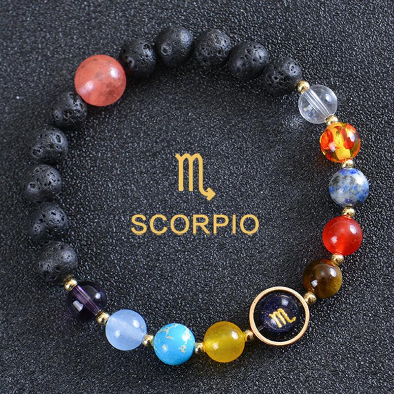 Solar System 12 Constellation Bracelet For Men And Women Volcanic Stone Hand Beaded Colored Stone Stretch Hand