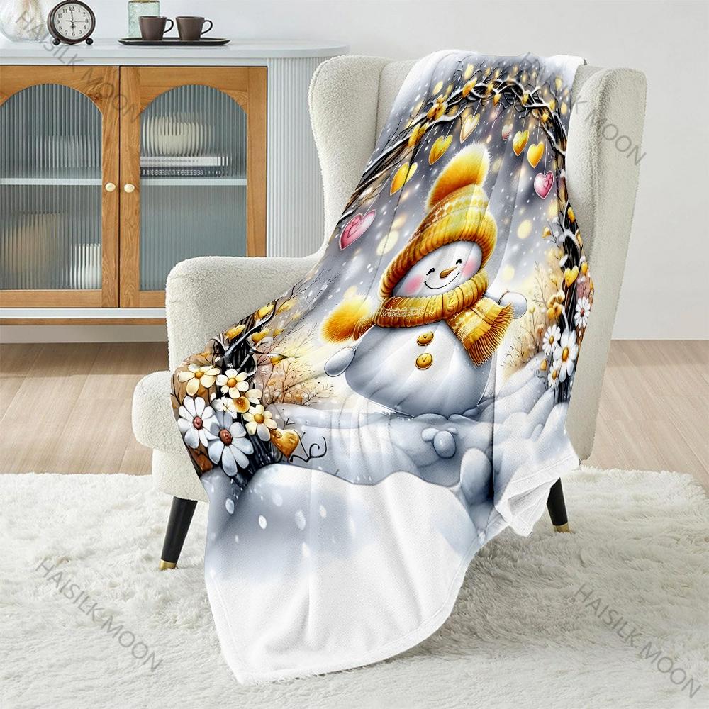 Christmas Themed Snowman Lanterns Print Blanket Warm Soft Fluffy Kids and Adults Sofa Bed Throw Blanket for Home Camping