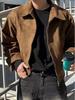 Korean Men’s Suede Bomber Jacket - Autumn/Winter, Loose Fit, Lapel, Zipper, American & Hong Kong Style
