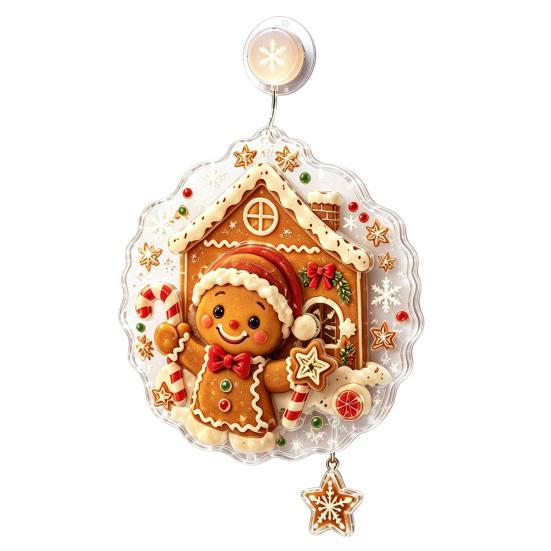 Party Atmosphere Light Christmas Suction Cup Window Light, Santa Claus Xmas Tree Warm Glow Home Decor Snowman Glass Ornament, Holiday Acrylic Hanging