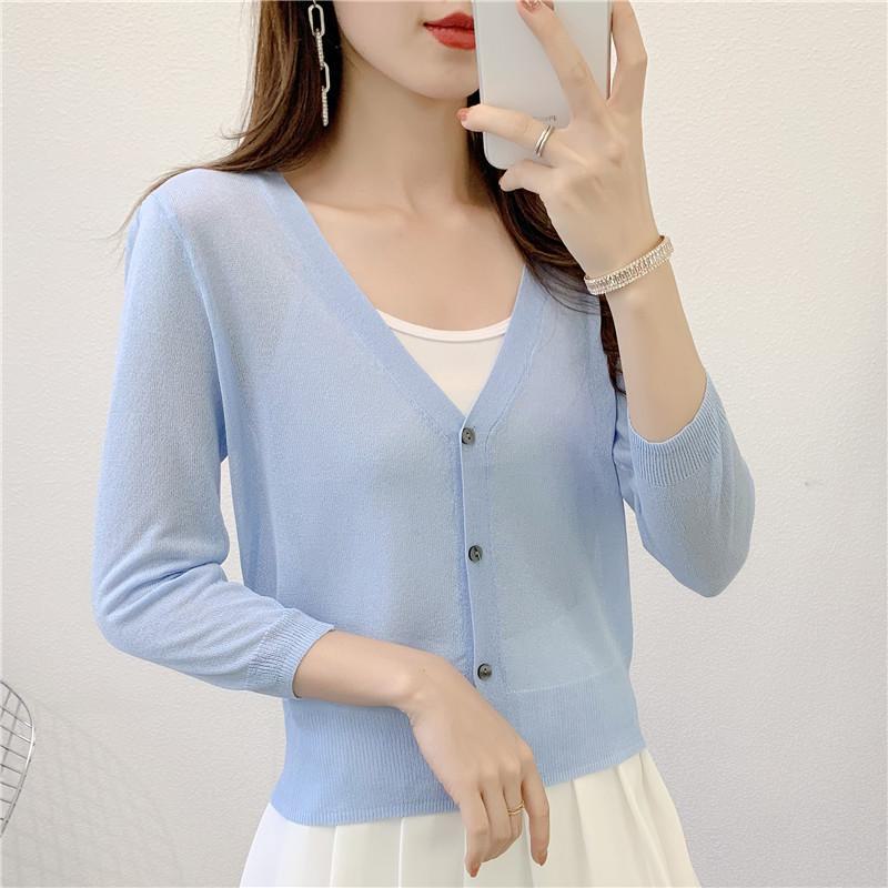 Ice Silk Light Knit Summer Cardigan - White, Slim Fit Sun Protection with Long Sleeves