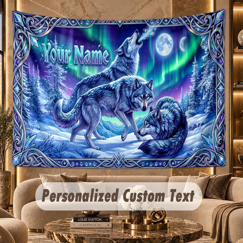 Wolf (202) Theme Wall Tapestry Customized With Name Text Personalized Hanging Tapestry For Bedroom Living Room Decor