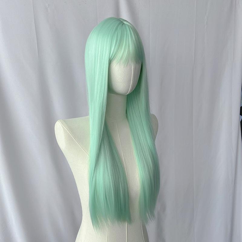 Mint Green Straight Bang Long Straight Synthetic Wig Fashion High Quality Chemical Fiber Wig Headgear Women's Wig