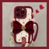 Camellia Bow Tie Is Suitable for Apple 16PRO Phone Case 15, Floral Lambskin 14, Silicone Anti-drop 7/8