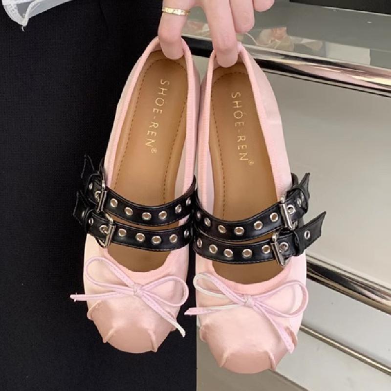 Sweet Bow Design Brand Ballet Flats Women High Quality Satin Round Toe Buckle Mary Jane Shoes Fashion Comfort Soft Bottom Sandal