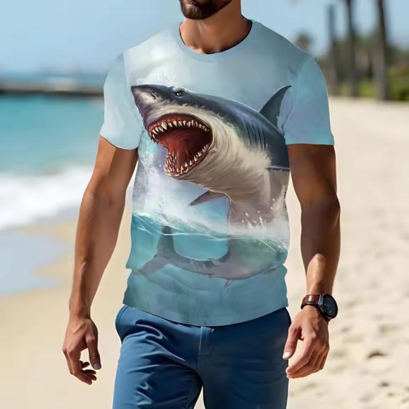 Fashionable Ocean Pattern T-shirt Shark 3d Printing Loose Comfortable Round Neck Short SleevesY2k Style Breathable Top
