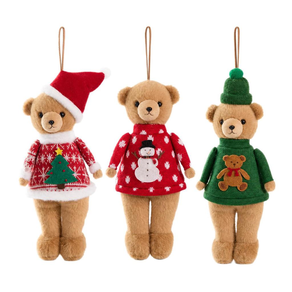 Cross-Border Christmas Decoration: Plush Teddy Bear Figurine Pendants and Ornaments