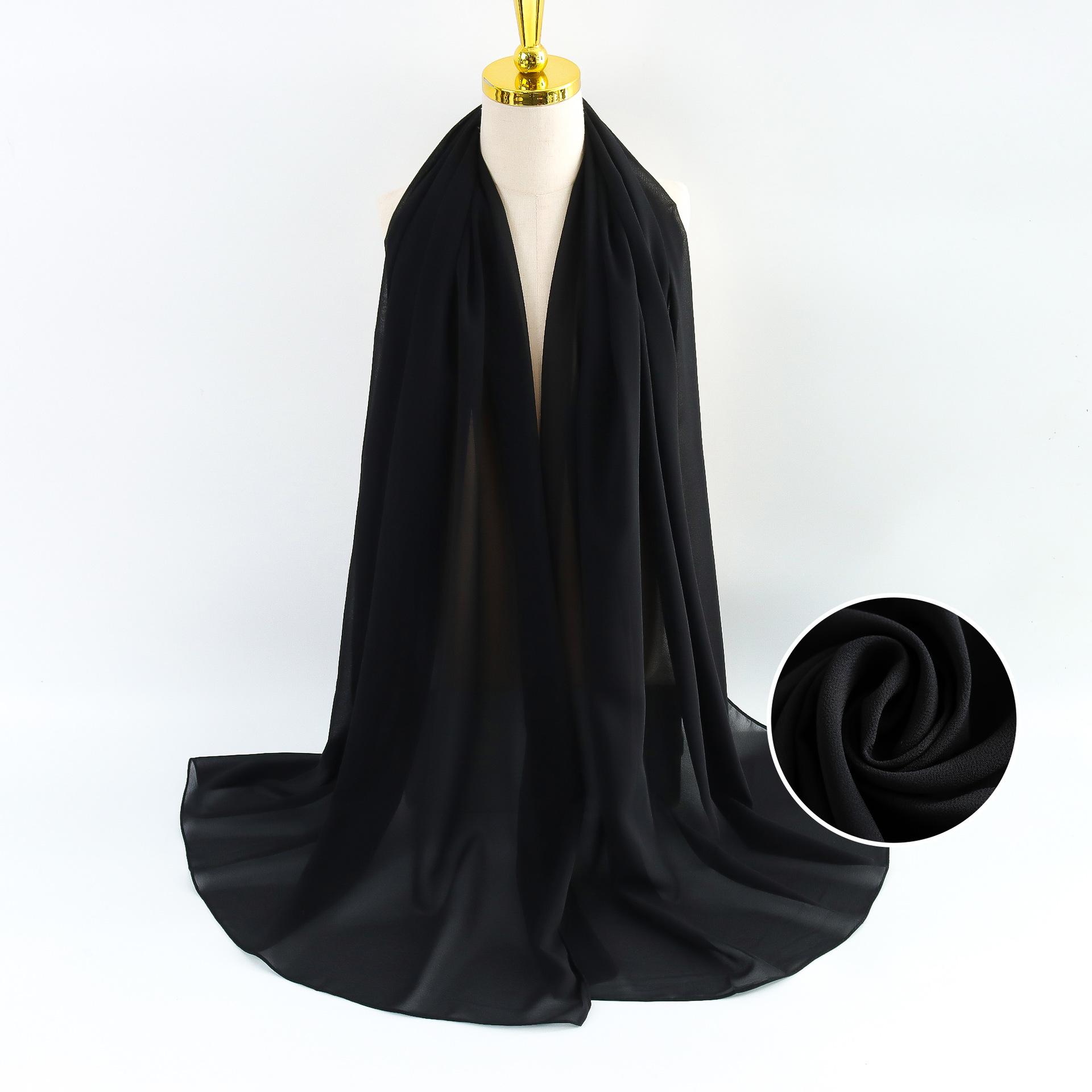 Women s fashionable headscarves and scarves, women s long plain-colored headscarves, new style headscarves, women s shawls чёрный