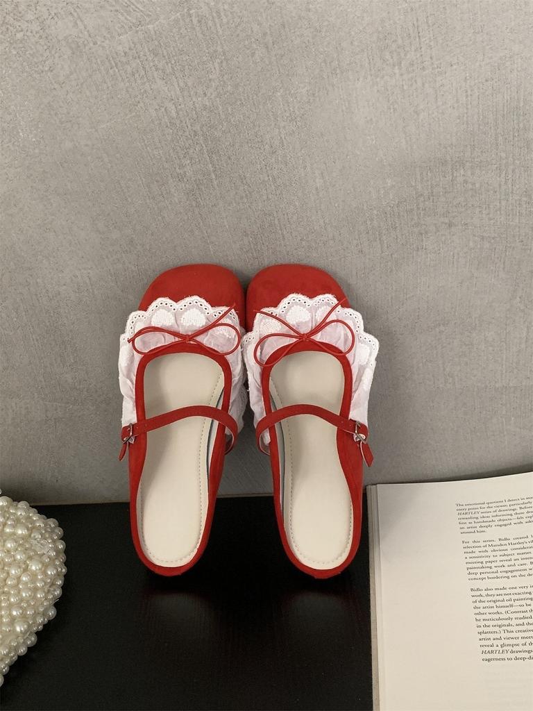 Lace Mary Jane Shoes Women's Flat Sweet Light Mouth Half Drag Skirt