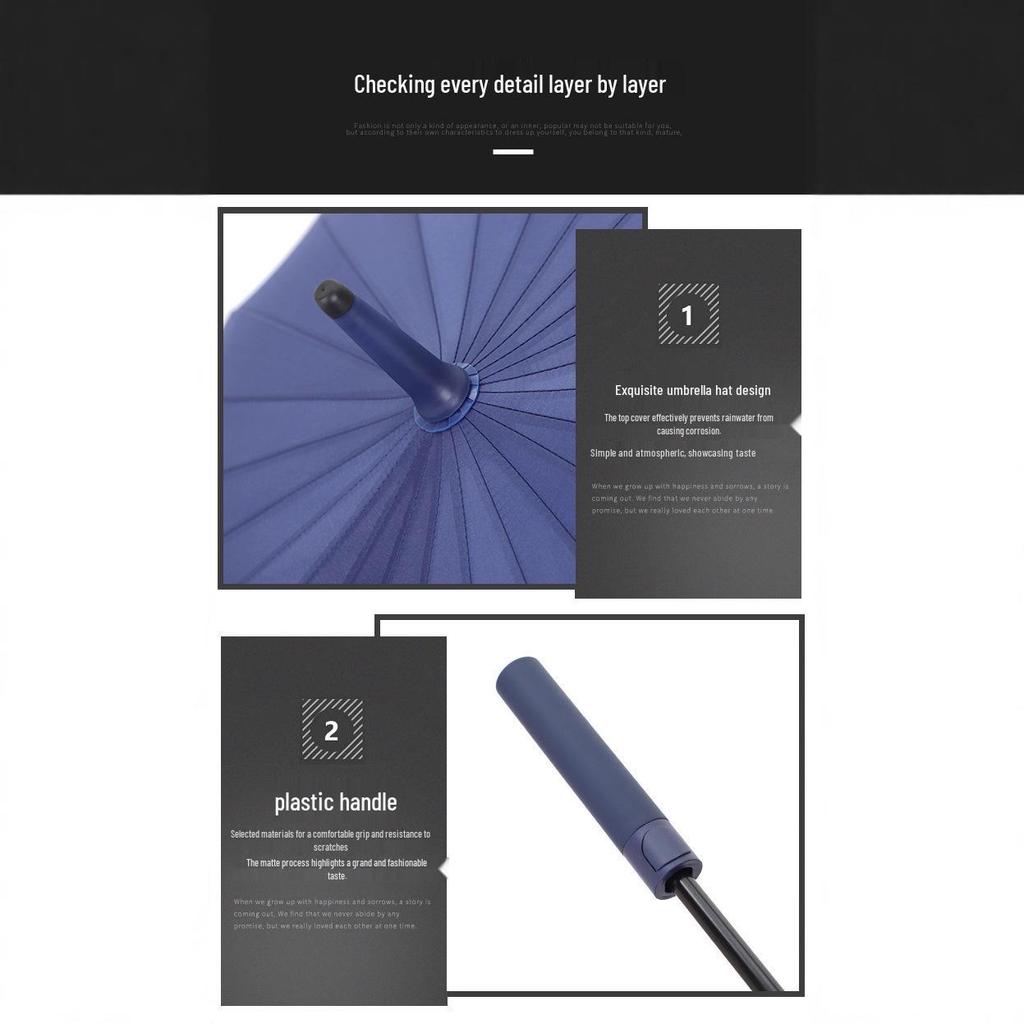 Long-Handled 24-Rib Large Double Umbrella, Reinforced & Thickened for Business, Custom Logo Available, Golf-Style Men's Umbrella