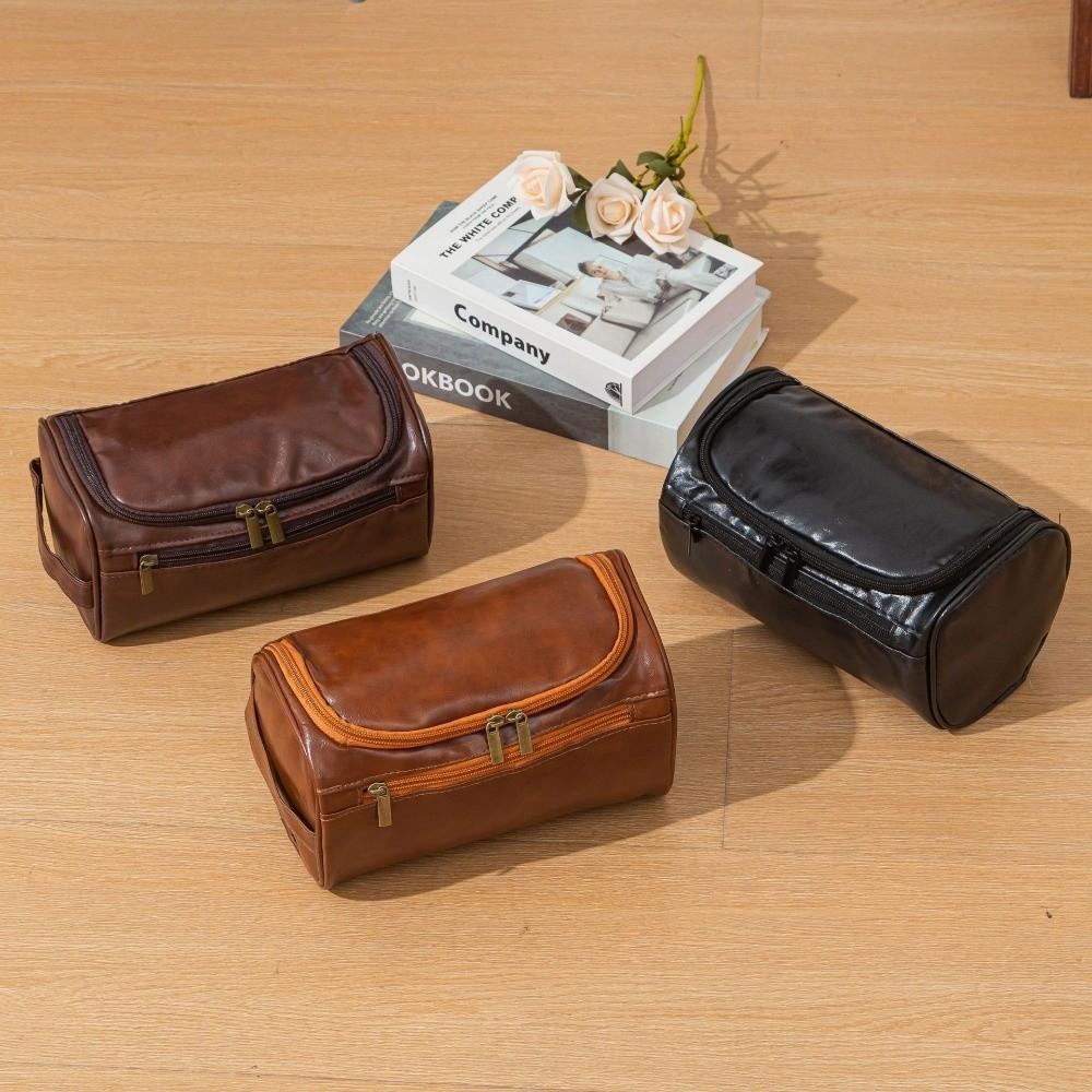 PU Leather Cosmetic Makeup Bag Waterproof Hanging Toiletry Bag Vintage Travel Wash Bag Outdoor