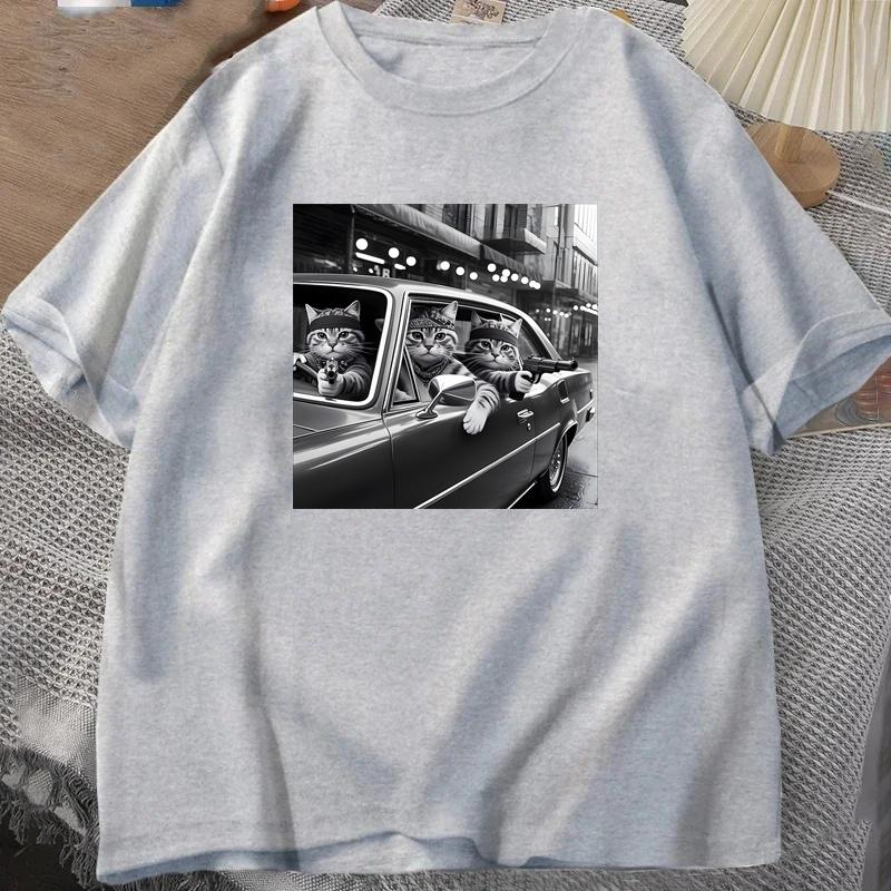 Funny Cat Gang T Shirt Summer Tracksuit Crew Neck Short Sleeve Tops Casual Sportswear Harajuku Retro Streetwear