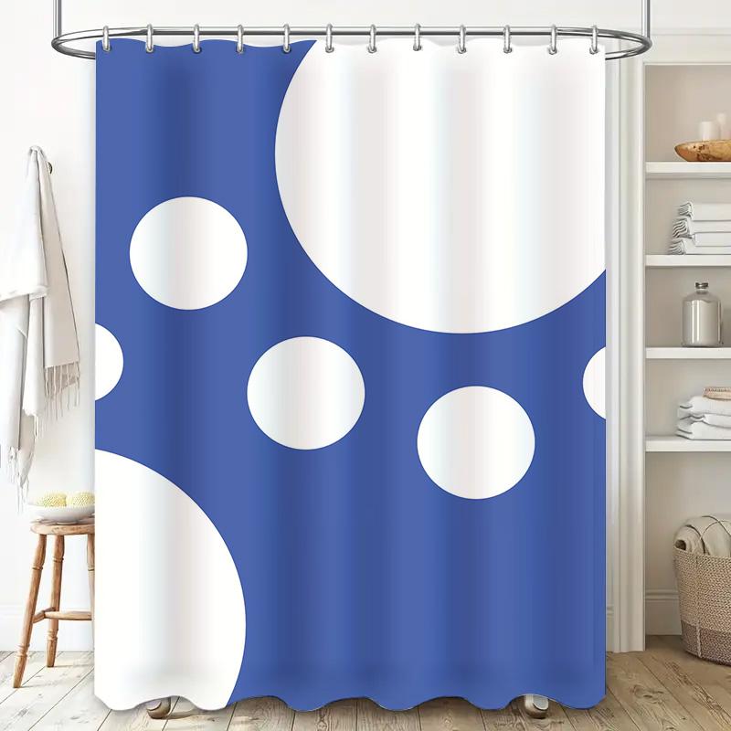 Blue White Polka Dot Shower Curtain for Bathroom Decor Waterproof Fabric with Hooks Set for Home Bathrooms Accessory