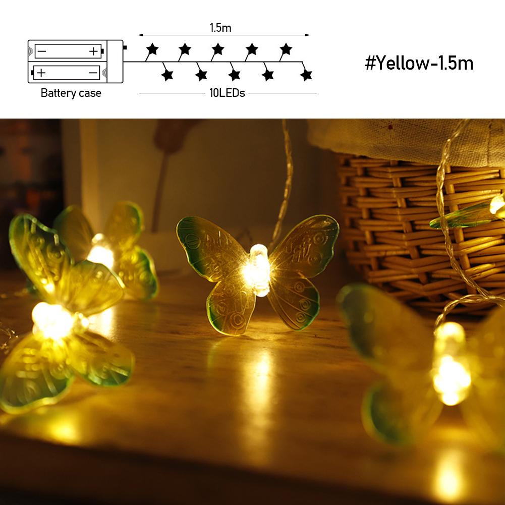 

10/20 светодиодов гирлянда в виде бабочки светодиодная гирлянда 1,5/3 м батарея праздничная гирлянда для украшения рождественской свадьбы фестиваля вечеринки 1.5m 10lights жёлтый