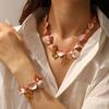 DIEYURO Acciaio Inossidabile 316L Pietra Rosa Corallo Stella Marina Tartaruga Set Collana Bracciale Donna Nuova Moda Gioielli Impermeabili Set Regalo