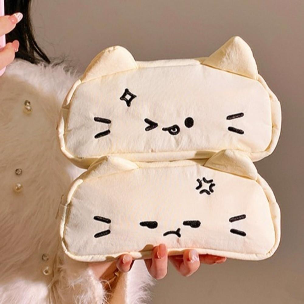 Funny Embroidered Cat Pencil Case Cartoon Kitty Stationer Bag Stationery Storage Bag Student Use