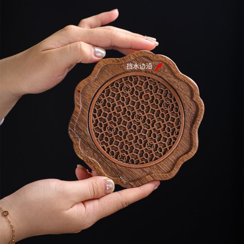 Wooden Wave Tea Pot Mat Insulated Teacup Holder Tea Ceremony Accessories Purple Sand Pot Cup Mat Table Mat Tea Saucer