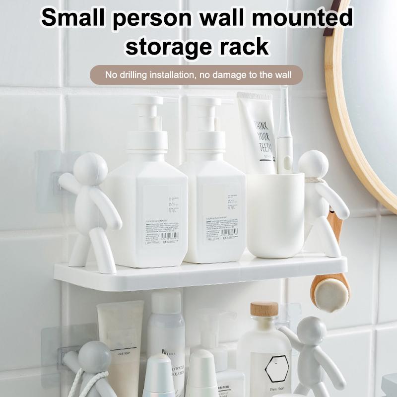 1ks Samolepicí plastová police s kreslenými postavičkami, Bezvrtací koupelnový úložný regál, Kuchyňský organizér na kořenky