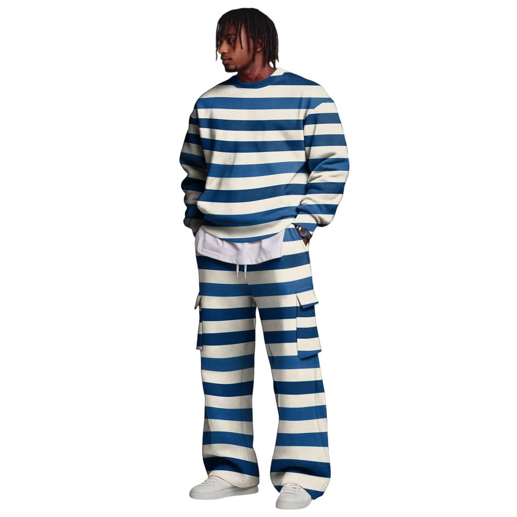 Set da Uomo con Felpa a Strati e Pantaloni Cargo con Vita Elasticizzata