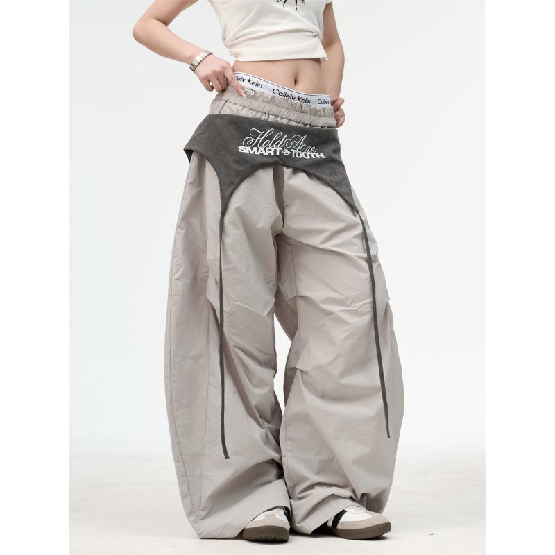 

Брюки-силуэт с ветрозащитной планкой, дизайнерские комбинезоны в стиле Spice girl, многослойные повседневные брюки-парашюты, широкие брюки-кюлоты L серый