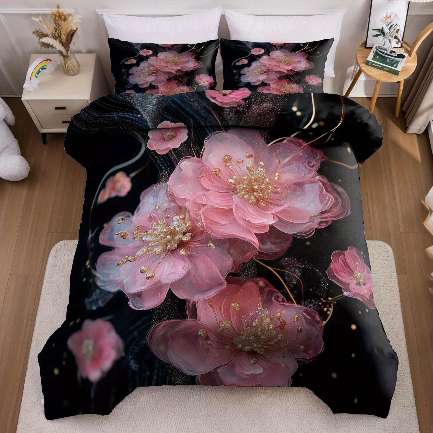 

3pcs Duvet Cover Set without Core 1 Quilt Cover + 2 Pillowcases Soft and Machine Washable Bedding Set for Bedroom, Elegant Pink US Twin(172x218cm)