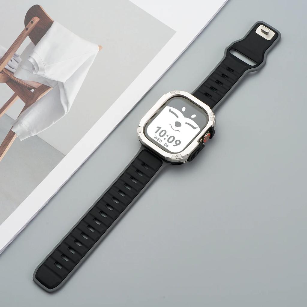 Strap+Case for Apple Watch 49mm 44 45 46MM TPU+PC Protector Bumper Silicone Band for Iwatch Series 10 9 8 7 6 5 4 Se Ultra 1 2