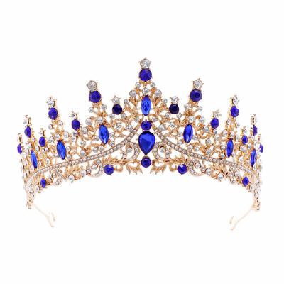 Retro paprasti elegantiški mėlyni deimantiniai karūna nuotakos galvos apdangalai 18 metų moteriškai princesei, suaugusiųjų gimtadienio karūnos vestuvinių plaukų aksesuarai