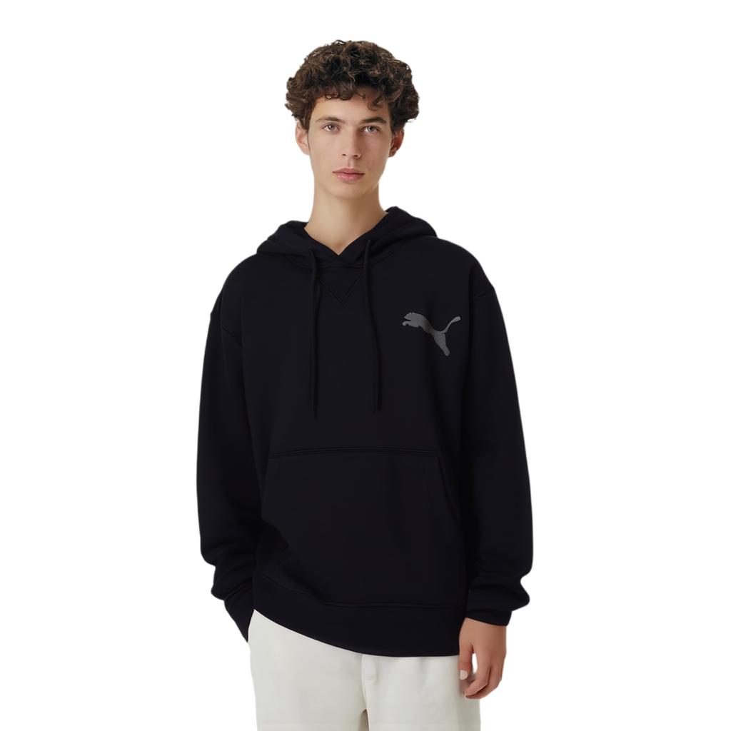 Puma Logo Embroidered Loose Fit Hooded Pullover Drop Shoulder Long Sleeve Sweatshirt Men Sweatshirt Black 940900-01