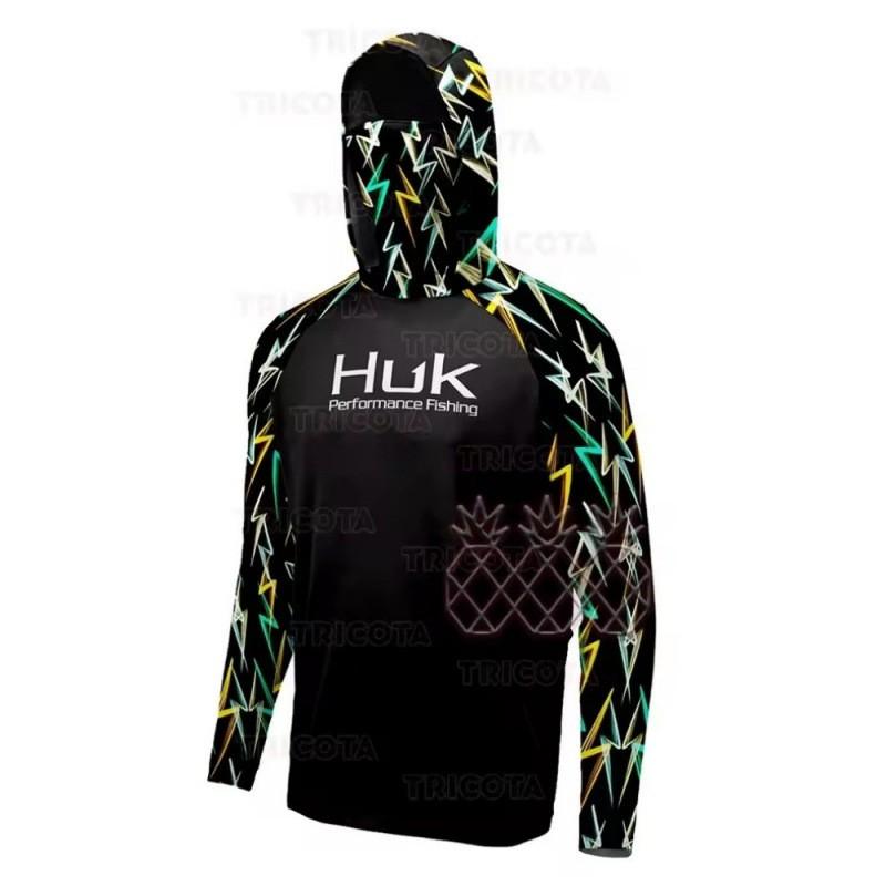 Mens Fishing Hooded Long Sleeve UPF 50 Sun Protection Rash Guard Outdoor Breathable Quick Dry Apparel