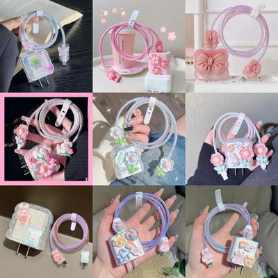 Applicable To Apple Data Cable Protective Cover Charger 18-20W Anti-breakage Winder Cute Flower Animal Advanced INS Style