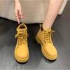 Fashion women's shoes autumn and winter Martin boots British style high-top retro tooling locomotive boots thick-soled big yellow boots short boots