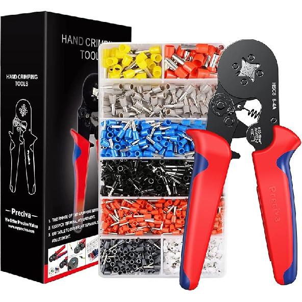 Ferrule Crimping Tool Kit, Preciva AWG23-7 Self-adjustable Ratchet Wire Crimping Tool Kit Crimper Plier Set with 1200PCS Wire Terminals Crimping