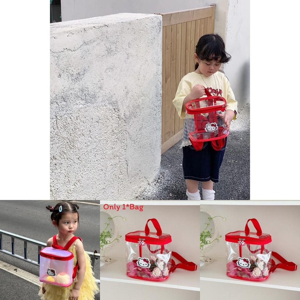 Hello Kitty Cat Pattern Transparent Kids Backpack With Breathable Pu Material For Kindergarten Children