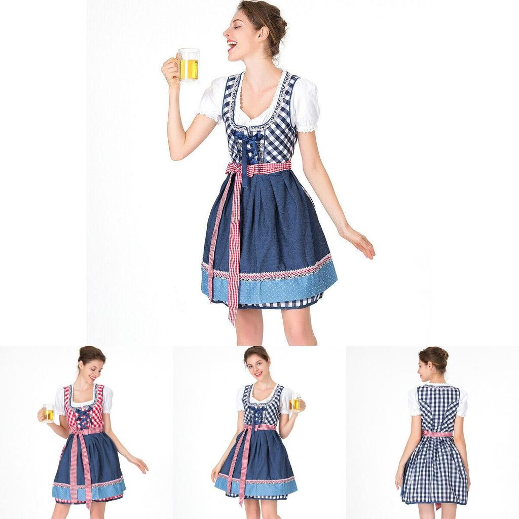 Damski kostium Oktoberfest, gładka sukienka z delikatnym wykończeniem na uroczystości