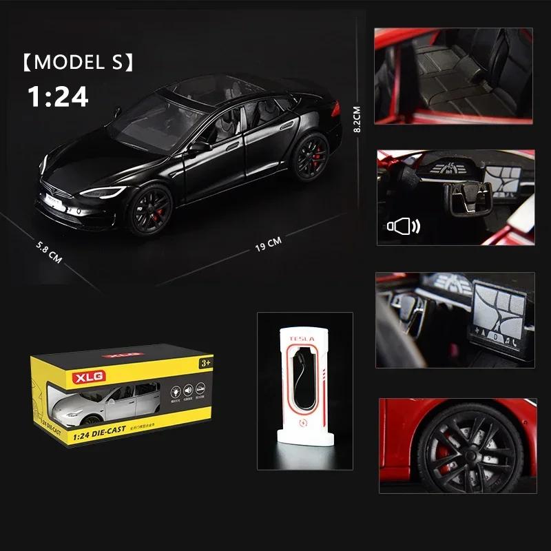 1/24 Tesla modelin S alaşım Metal pres döküm Model araba minyatürleri simülasyon ses ve hafif araç hediyeler için erkek
