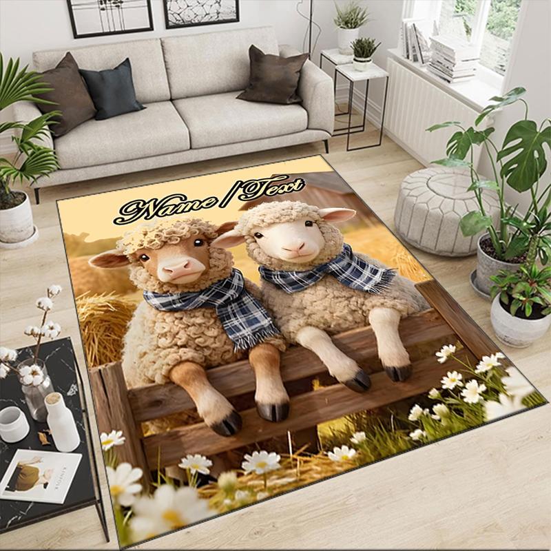 1PC Custom Name Sheep Plaid Scarves Theme Floor Mat Ideal for Living Room, Game Rooms, Office, Bedroom,Floor Mat Playful Design