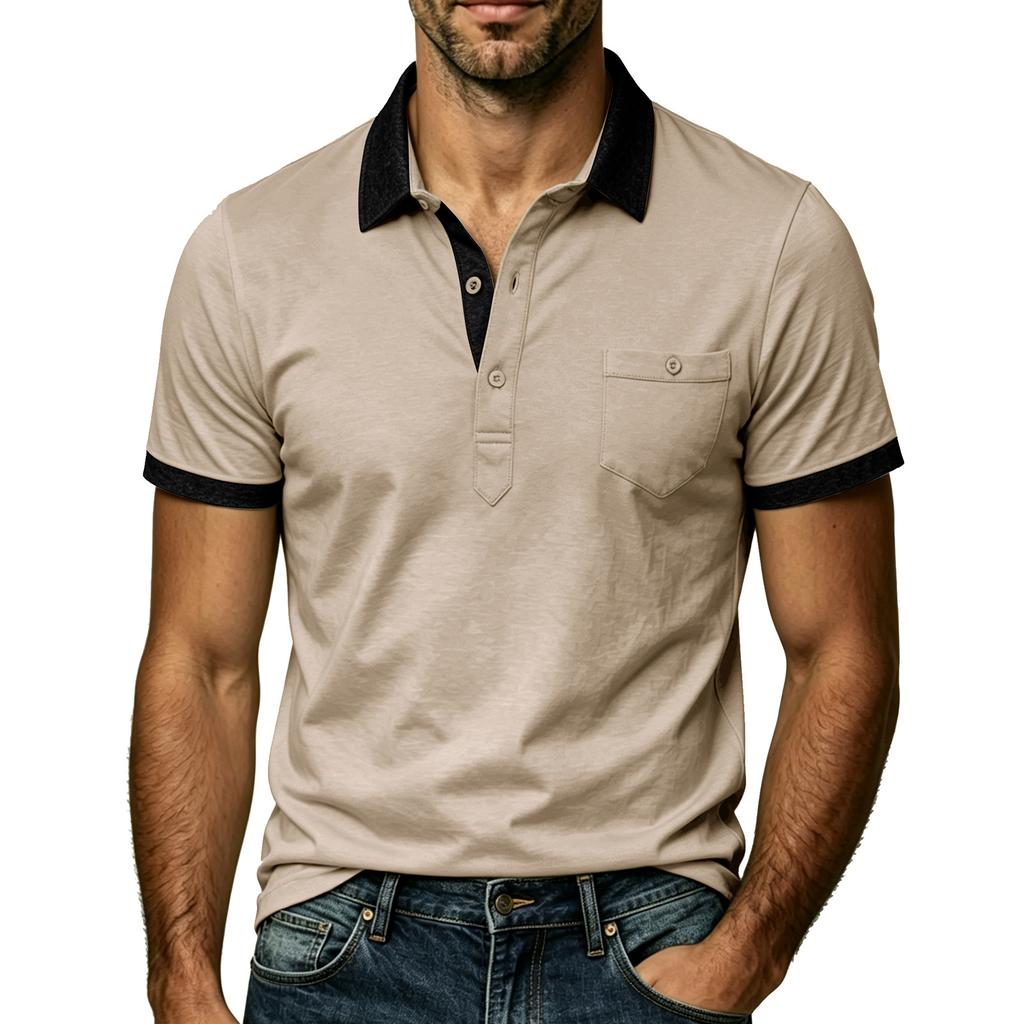Men's Short Sleeve Polo Shirt Color Block Collar Button Up T-Shirt Daily Streetwear Business Casual Polos