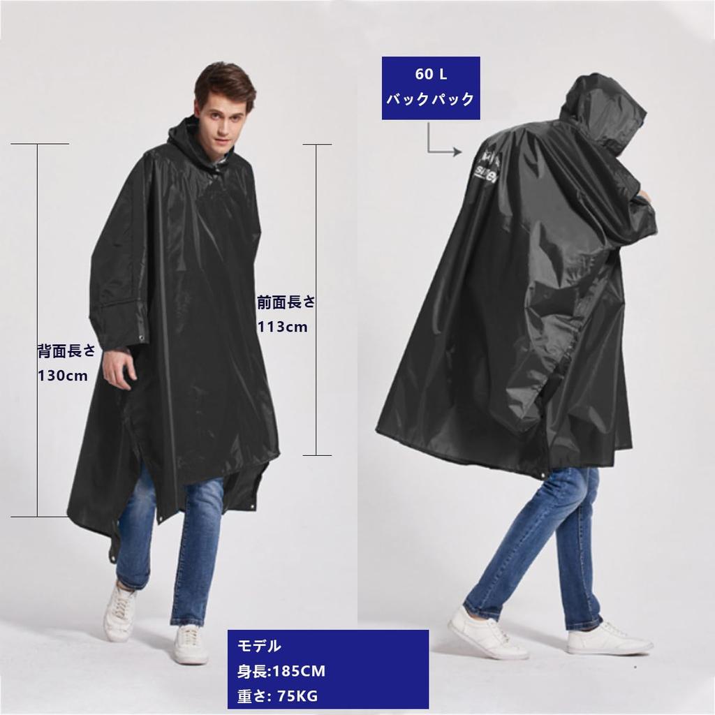 Longsinger Reusable Rain Poncho with Adjustable Hood and Armrests for Outdoor and Men and Army Green Waterproof, Lightweight, Hiking, Fishing,