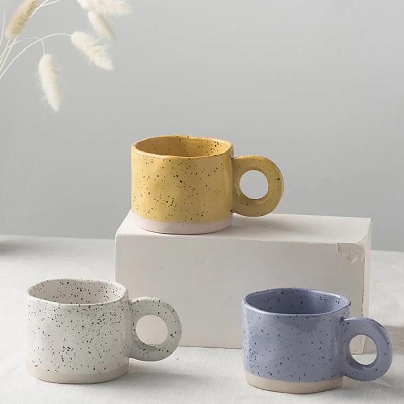 Ceramic Mug Ring Handle Korean Style Irregular Splash Ink Coffee Cups Home Office Handmade Breakfast Milk Tea Cup Drinkware Gift