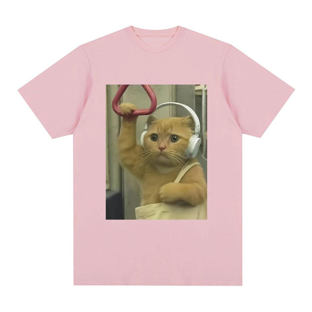Subway Cat Meme T-shirt Gen Z Joke Stupid Brainrot Cat Lover Gift T-shirts Funny Kitty Cool Cotton Short Sleeve T-Shirts Unisex