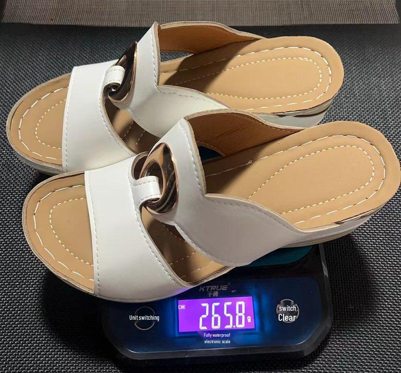 2024 Women's European & American Wedge Sole Casual Metal Roman Slippers - Large Size