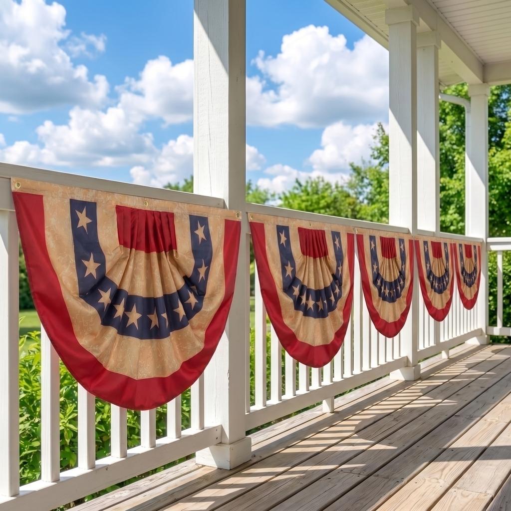 6er-Set 60x120cm Vintage Stil Amerikanische Fächerförmige Flaggen-Girlande für Gedenktag und Unabhängigkeitstag Dekoration