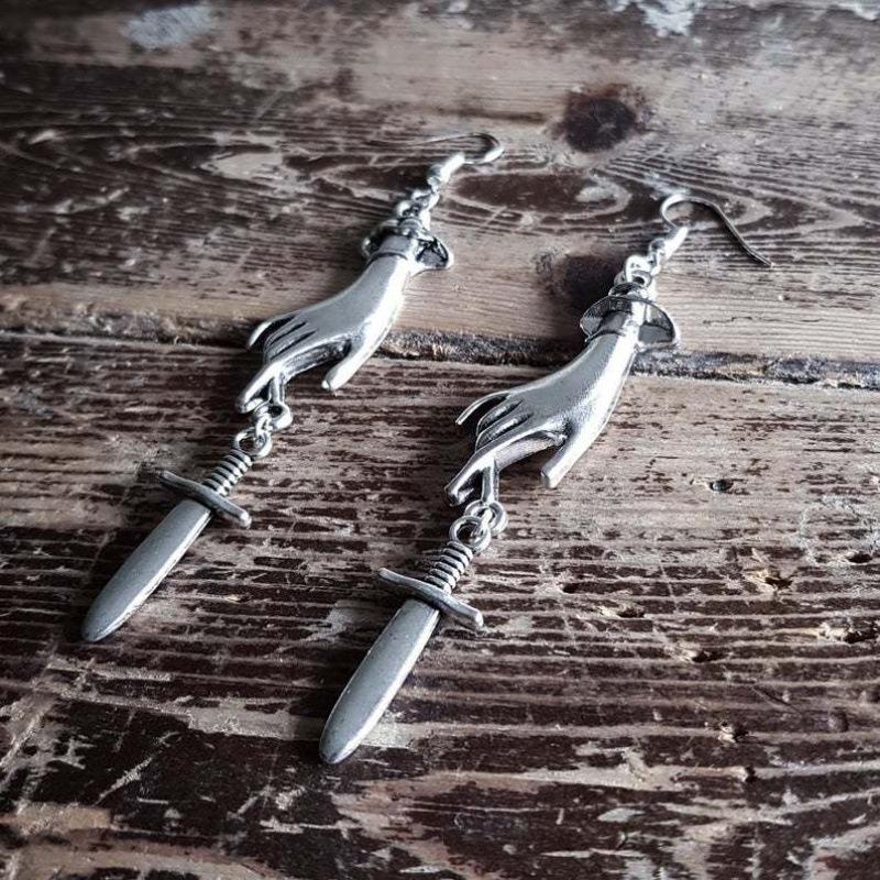 Dark Style Hand Sword Personalized Earrings - European and American Creative Ear Ornaments