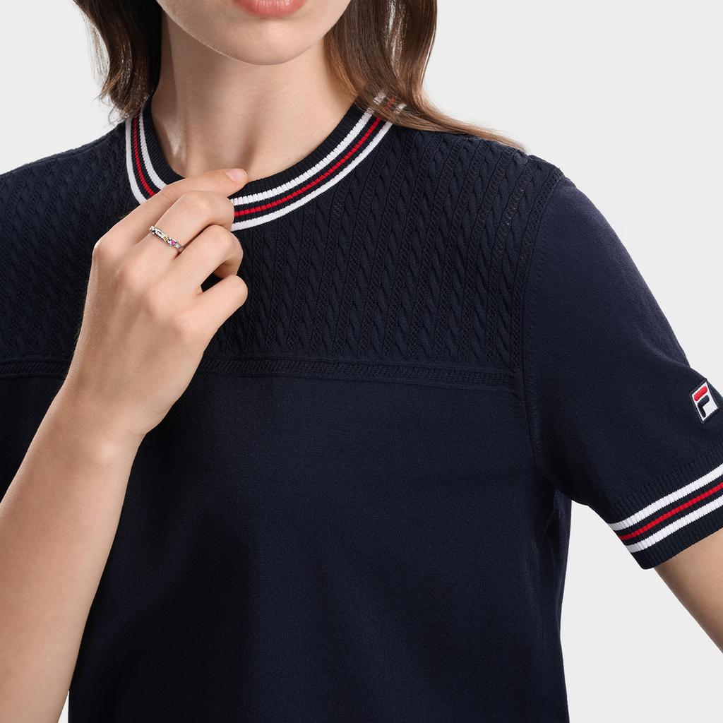 FILA Heritage Color Block Crew Neck Short Sleeve Knit Top Women tops F11W638418F-DB