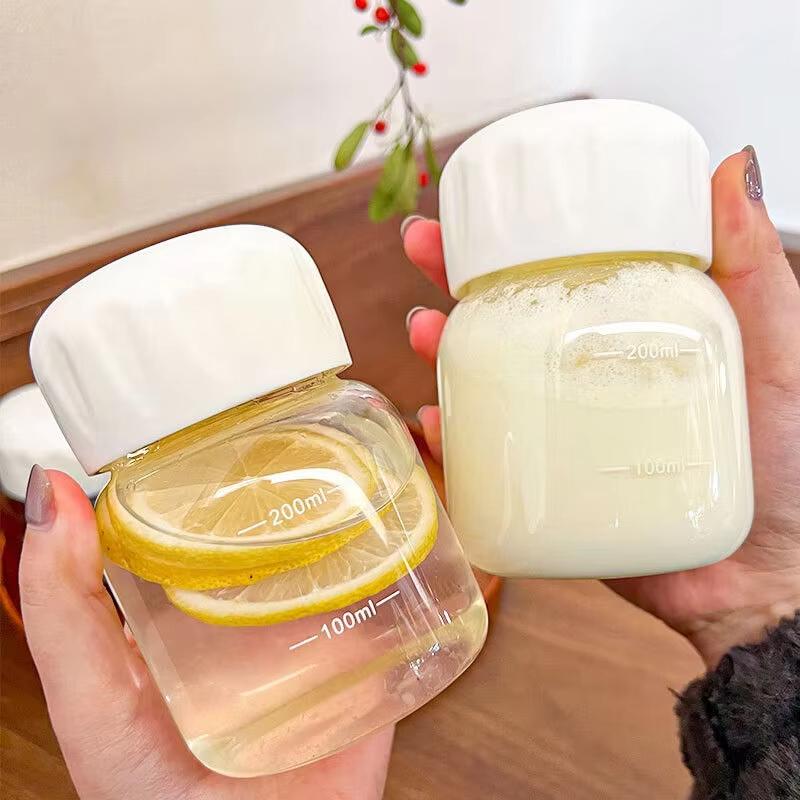 1/2pc 300ml Transparent Water Bottles With Lid Graduated Portable Milk Juice Cup Beverage Container Suitable For Outdoor Kitchen