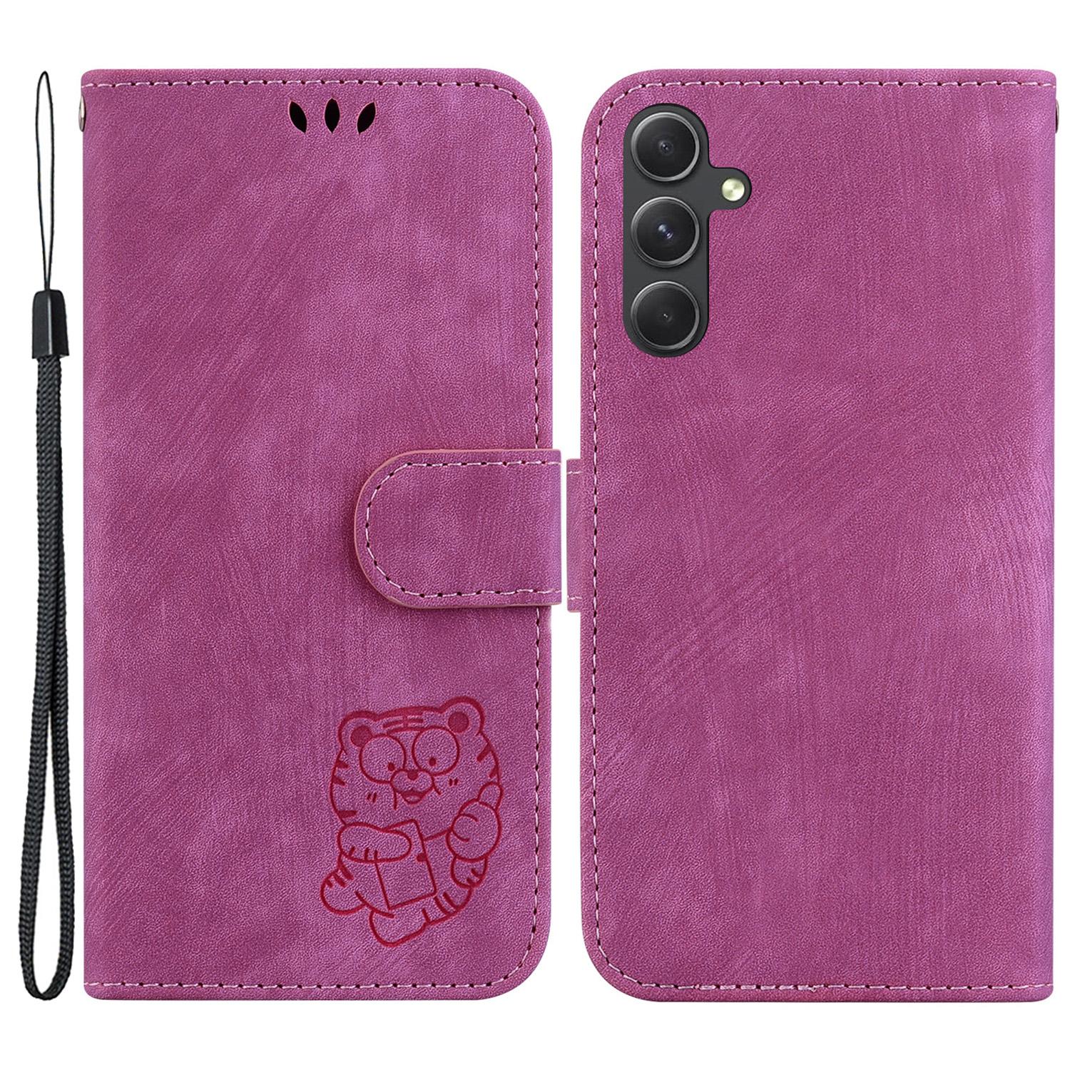 

For Samsung Galaxy A34 5G Cute Tiger Imprinted Wallet Phone Cover PU Leather Flip Stand Case Rose