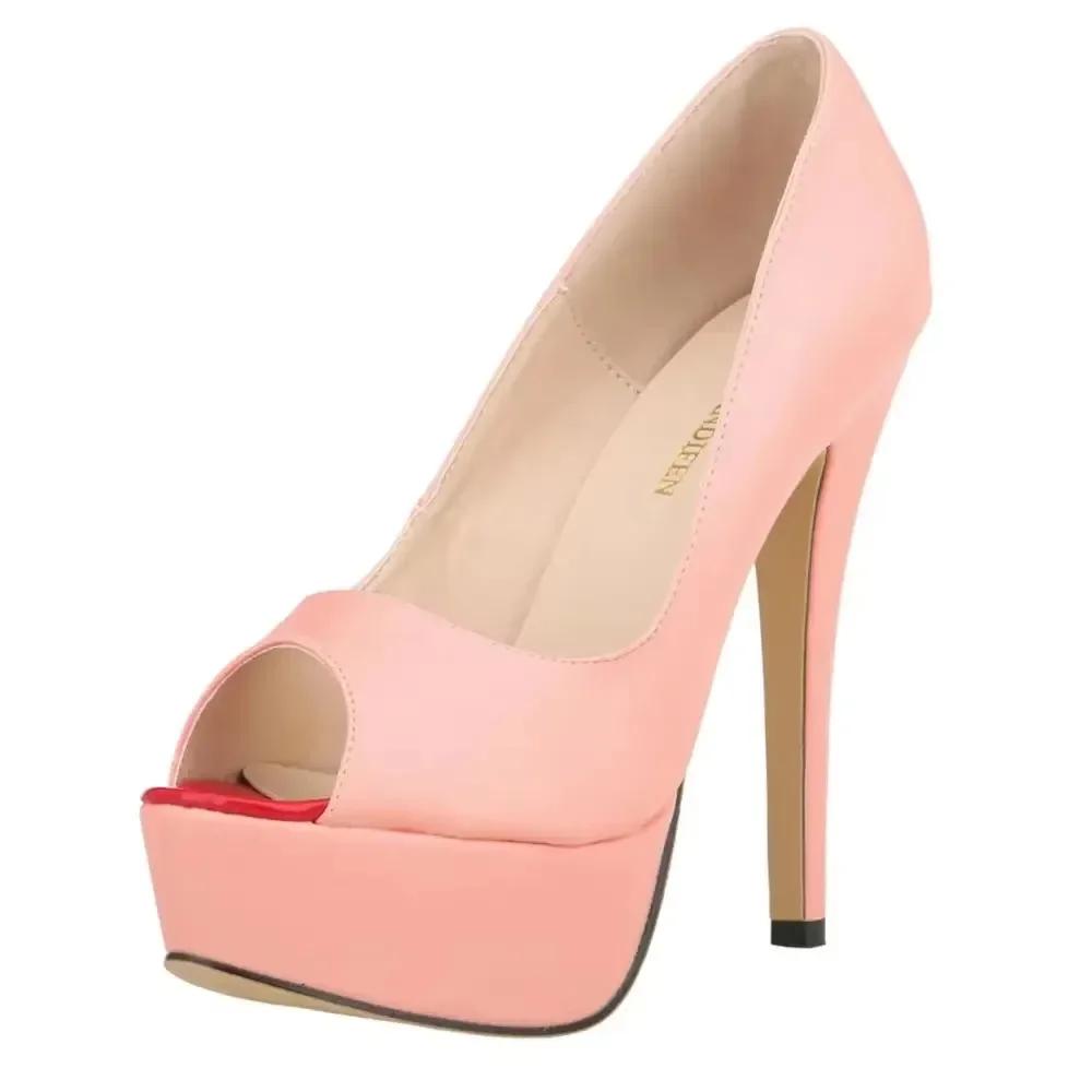 Large Size Women's Sexy Pumps Stilettos Fashion Matte Leather 14cm Platform High Heels Open Toe Party Nighclub Wedding Shoes