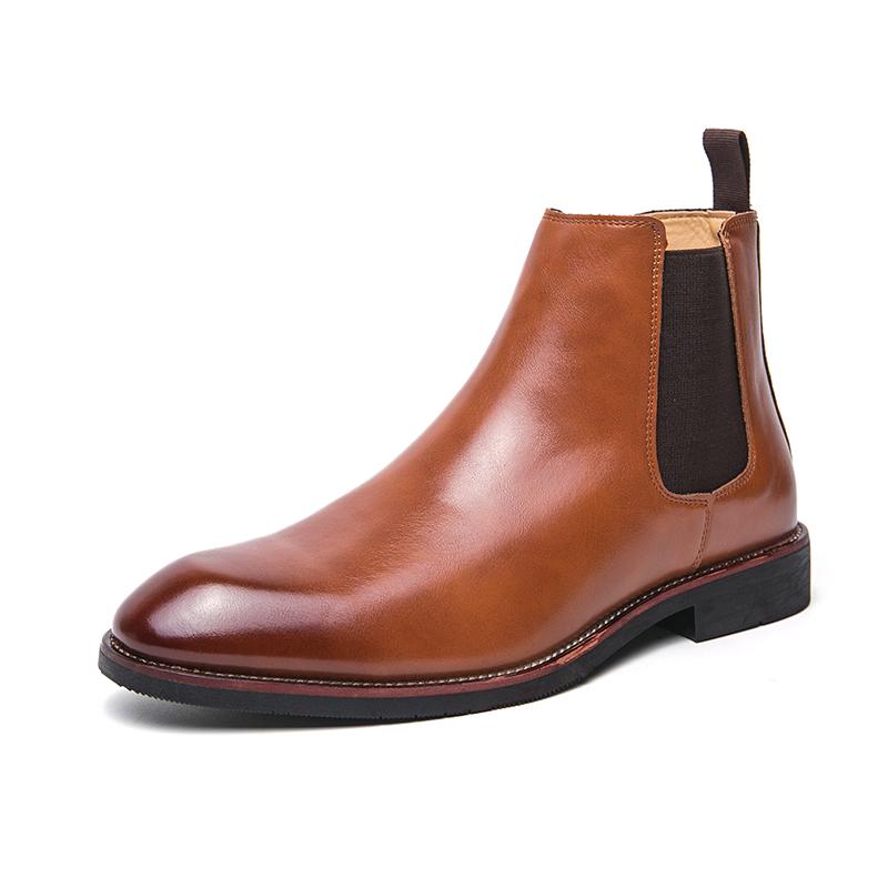 Fashion Men's Boots Genuine Leather Flat Bottom Brown Ankle Boots High Quality Chelsea Pointed Boots Women's Retro Casual Boots